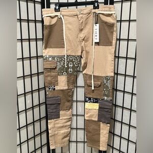 MENS THRT HERALD DENIM Patchwork Cargo Pants with Drawstring, STREETWEAR SIZE 42